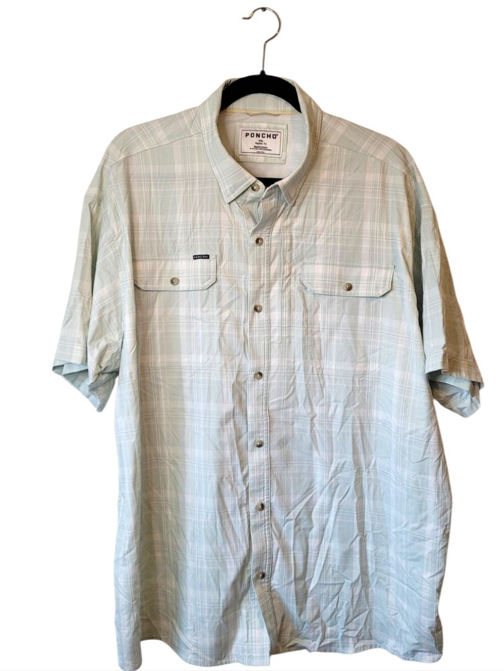 Poncho Regular Fit Plaid Button-Up Shirt in Light Green Size XXL